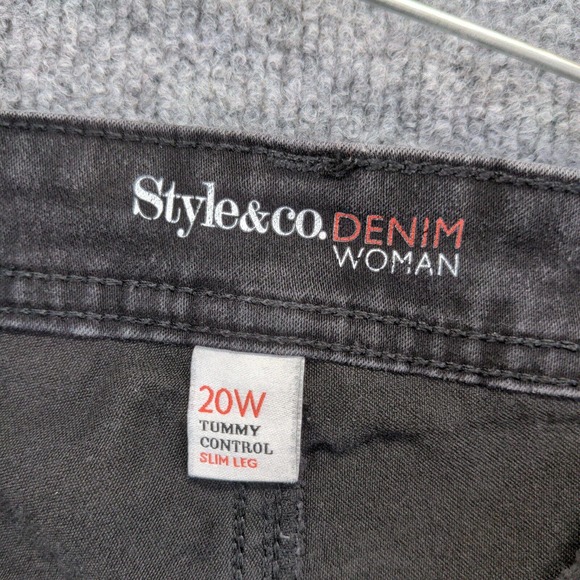 Style&Co. Denim Womens Tummy Control Slim Leg Straight Jeans Black Plus Size 20W - Picture 8 of 11